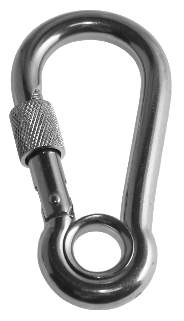 Stainless steel carabiner with eye and safety screw, 80 mm