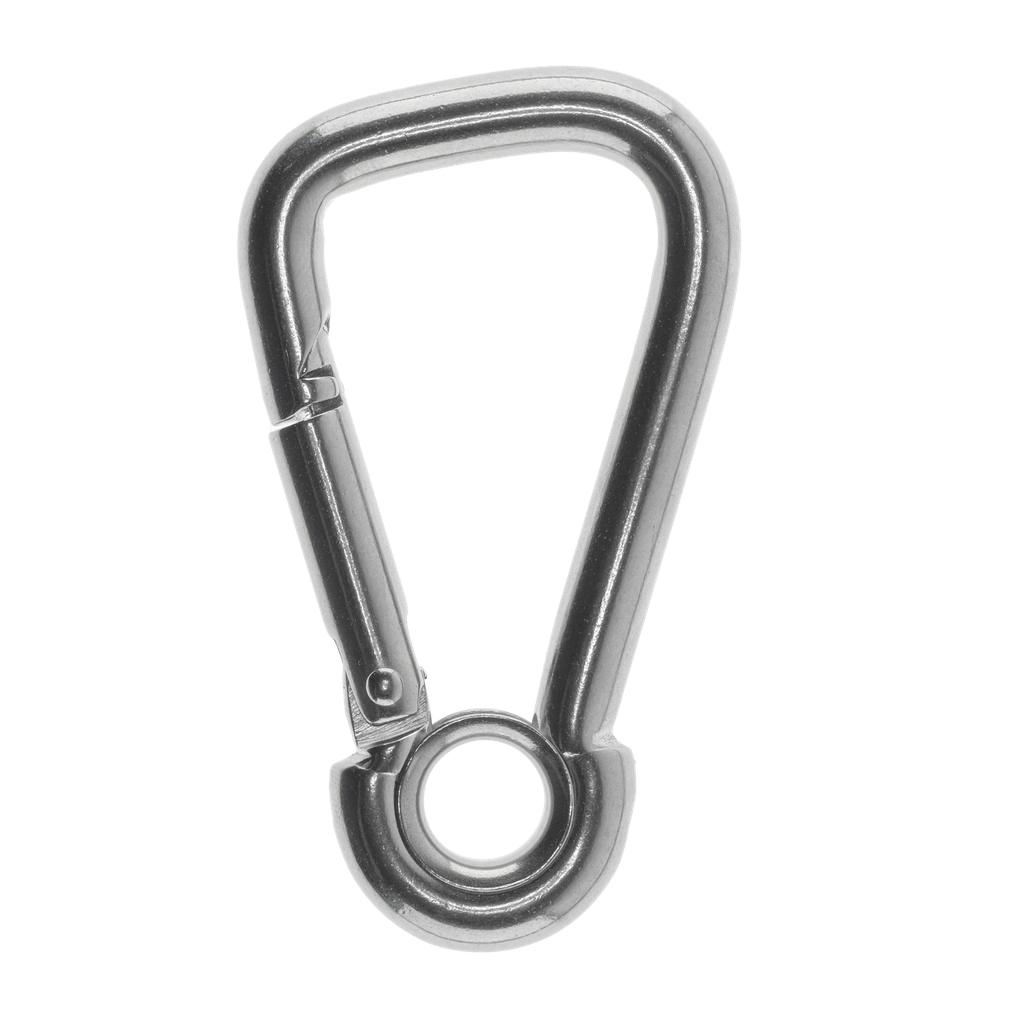 Asymmetrical carabiner with stainless steel eye, 80 mm