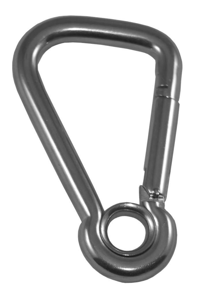 Asymmetrical carabiner with stainless steel eye, 120 mm