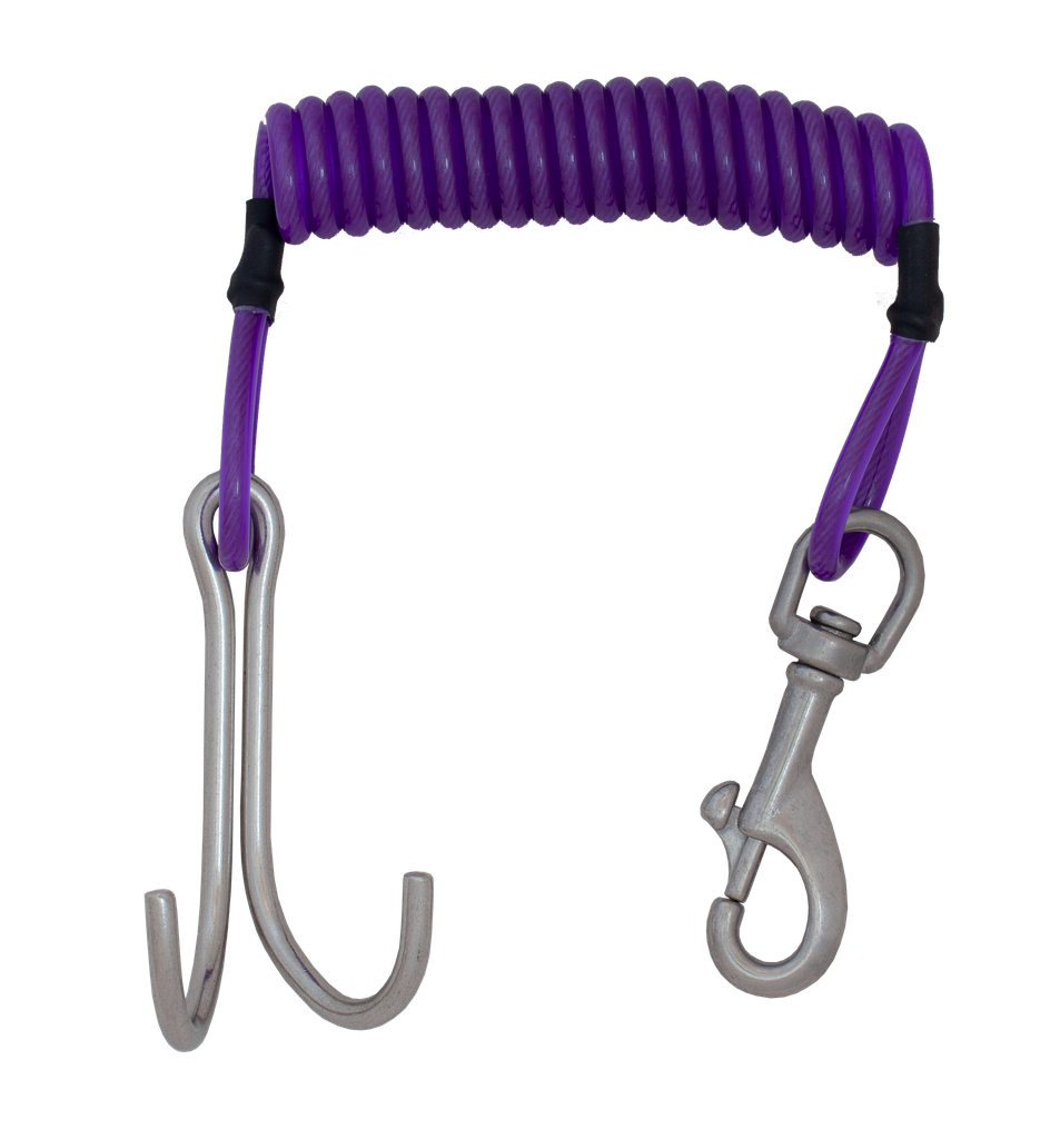 [ACCE00661-BLACK] Crochet de récif, double, avec spirale inox et mousqueton inox bolt snap 76 mm (Noir)