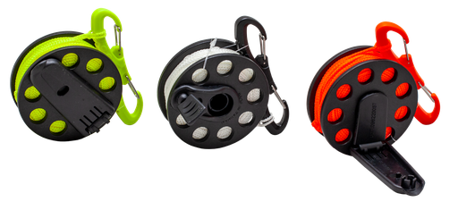 Finger reel with 50 metre crank handle, double plastic snap hook